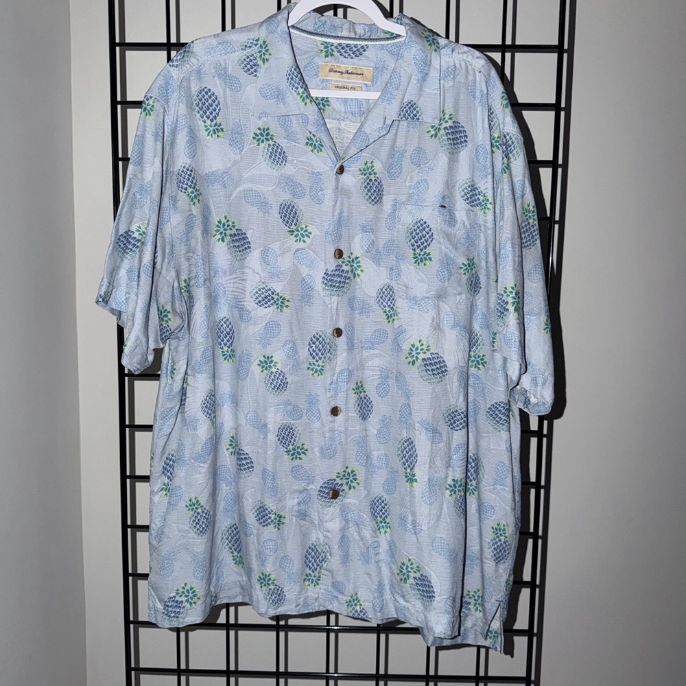Tommy Bahama Light Blue and Green Pineapple Shirt